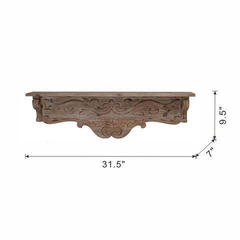 ZUN 31.5x7x9.5" Timeless Fir Wood Floating Wall Shelf with Floral Motif W2078P223129