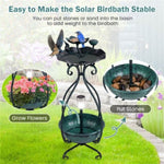 ZUN Dark green Solar Bird Bath Feeder Combo with Flower Planter Pedestal and Solar Lights 41401767