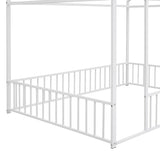 Full Size Metal Bed House Bed Frame with Fence, for Kids, Teens, Girls, Boys,White MF304787AAK