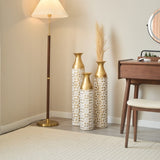 Mother's Day Gift Set - Gilded White 3D Relief Flower Metal Vase Set 24". 29". 32. 68 height W2796P277632