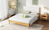 Queen Size Rubber Wooden , Solid Wooden Bed with Teddy Velvet Cushion Upholstered Headboard, W504P184308