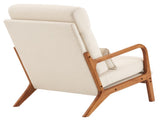 High Back Solid Wood Armrest Backrest Iron Frame Linen Indoor Leisure Chair Off-White 31656855