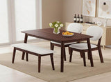 1 Table 2 Chairs 1 Bench Dining Set, Rubber Wood Frame with Beige Upholstered Seats, Deep Walnut 24362800