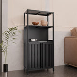 Black bamboo storage cabinet, separate bathroom cabinet with 2 doors, floor cabinet organizer for W2207P327620