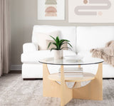 U-Shaped Contemporary Coffee Table in Natural Wood and Clear Glass by LumiSource B202P223314