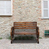 Rustic 2-Person Wooden Wagon Wheel Bench with Slatted Seat and Backrest, 54868560