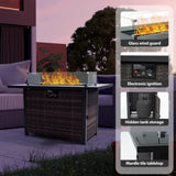 Outdoor Fire Pit 50,000 BTU Propane Gas Fire Table with Lid Fireplace with Glass Wind Guard Wicker W213P266078