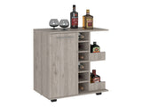 Bar Cart, Four Casters, Single Door Cabinet, Two External Shelves, Light Gray B097133078