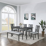 ZUN 6-Piece Dining Set with Bench, Gray B046P147183