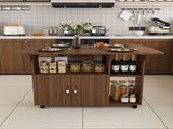 Multi-Functional Folding Table with Storage Shelves and Wheels, 47 Inch Foldable Dining Table for W2700P437587