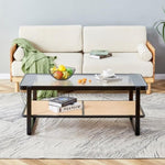 ZUN Modern minimalist rectangular double layer black solid wood imitation rattan coffee table with a W1151119892