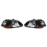 2pcs Front Left Right Headlights for Honda Civic 1996-1998 2/3/4dr Models Only Black 37908462