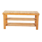 ZUN 90cm Strip Pattern 3 Tiers Bamboo Stool Shoe Rack Wood Color 19993407