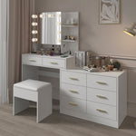 ZUN Large Makeup Vanity with Lights, Vanity Table with Charging Station, Vanity Desk with Mirror and 10 28093382