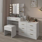 ZUN Large Makeup Vanity with Lights, Vanity Table with Charging Station, Vanity Desk with Mirror and 10 28093382