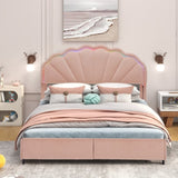 Full Size Upholstered Smart LED Bed Frame with 2 Storage Drawers and Chic Double Petal Headboard , W3004P230608