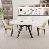 47-63" expandable circular dining tables , equipped with 4 PU fabric thick cushioned dining chairs 91064856