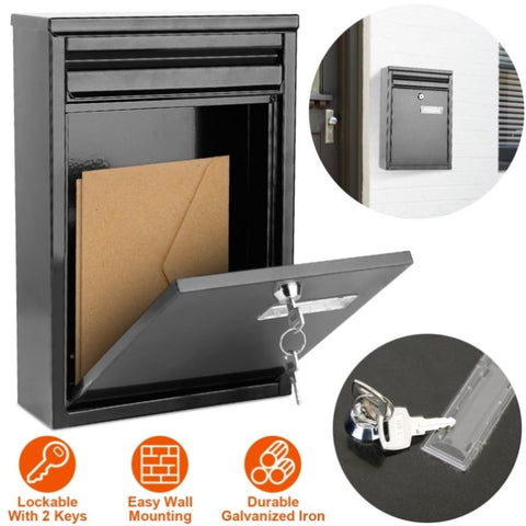 Wall Mount Mailbox Lockable Galvanized Iron Letter Post Box Locking Security Drop Box with 2 Keys 51463997