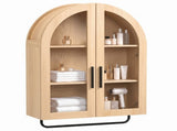 Bathroom Wall with Double Glass Doors 3 Shelves and Towel Bar Arched-top MDF Bathroom 30199242