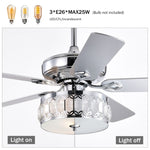 ZUN 52" 3-Light Chrome Ceiling Fan + Remote, Traditional Farmhouse Rustic Industrial Bohemian Country W1592P154300