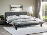 Dark Gray Queen Size Tufted Platform Bed Frame - Linen-Like Upholstery, Horizontal Stripe Headboard 66244941