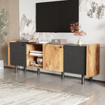 ZUN Mid Century TV Stand 3 Cabinets, Media Console Table for TVs up to 70'', Entertainment Center N710P180186B