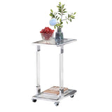 Chrome Glass Side Table, Acrylic End Table, Glass Top C Shape Square Table with Metal Base for W82153573