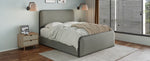 ZUN Modern Metal Bed Frame with Curved Upholstered Headboard and Footboard Bed with 4 Storage Drawers, WF319296AAE