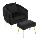 Velvet Accent Chair Set Barrel Chair with Ottoman Modern Club Chair Reading Armchair with Lumbar 57668253
