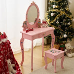 ZUN Kids Vanity Table and Chair Set, Girls Vanity with Mirror & Stool, Cute Unicorn Design, Pretend Play 34860797