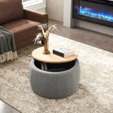 Round Storage Ottoman, 2 in 1 Function, Work as End table and Ottoman, Dark Grey W48735178