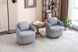 035-Linen Fabric Swivel Accent Chair With Soild Wood Round Brown Base Leg,Light Blue W527134467