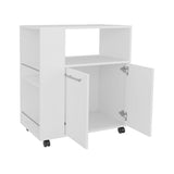 White Kitchen Cart with Microwave Shelf and Open Storage B062P290274