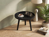 Mid Century Modern Round Side Table, Small Sofa End Coffee Table with Bamboo Legs & Wooden Tray 87923684