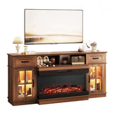 70-inch Deep Walnut Media Console with Lattice Glass - 2 Doors, 2 Drawers & Shelf for 36" 3-Sided 79005957