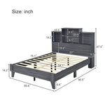 ZUN Full Size Storage Platform Bed Frame with 4 Open Storage Shelves and USB Charging Design,Gray WF312861AAE