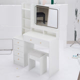 41" Large Size Left Bedside Cabinet Vanity TableCushioned Stool, Extra Large Touch Control LED W3258P296779