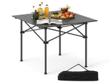 Black 28" Foldable Camping Table with Aluminum Top, 150 lbs Capacity Portable Picnic Table with 16783081