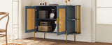 TREXM 2-Door Elegant Curved Dining Cabinet with Gold Trim and Woven Rattan Doors for Dining Room N715P172740G