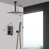 ZUN Ceiling Mounted Shower System Combo Set with Handheld and 12"Shower head TH6006-12MB