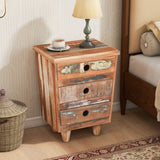 End Table Recycled Wood Nightstand, Side Table with 3 Drawers, Vintage Natural Bedside Table for N779P221145N