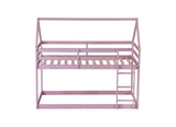 Twin over Twin Rubber Wood Floor Bunk Bed, with ladder,Guardrails,House-Shaped-Bunk Bed,Pink W504P206867