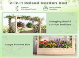 Fir Wood Raised Garden Bed with Side Trellis, 109.2235.56114.30 cm Planter Box with Drainage 69072812