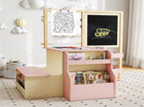 Kids Multifunctional Art Center with Double-Sided Easel, Wooden Art Table Bench Set for 3 Years, 15077509