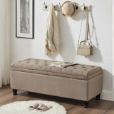 ZUN Upholstered tufted button storage bench ,Linen fabric entry bench with spindle wooden legs, Bed W2186P151306