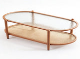 2-Tier Oval Coffee Table, Water Ripple Glass Top, PE Rattan & Iron Frame, 20594720
