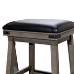 ZUN 30" Bar Stool, Weathered Gray Finish, Black Leather Seat B04660632