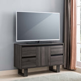 ZUN Media Center Cabinet, TV Stand with 4 Storage Drawers and Center Shelving- Distressed Grey & Black B107130942