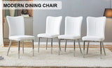 Modern minimalist dining chairs, office chairs. 4-piece set of white PU seats with silver metal W1151P268760