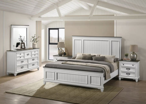 ZUN Clelane Wood Bedroom Set with Shiplap Panel King Bed, Dresser, Mirror, and two Nightstands T2574P202586